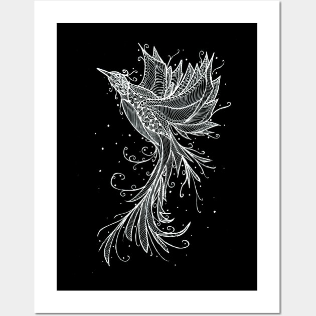 White Phoenix on Black Wall Art by ZeichenbloQ